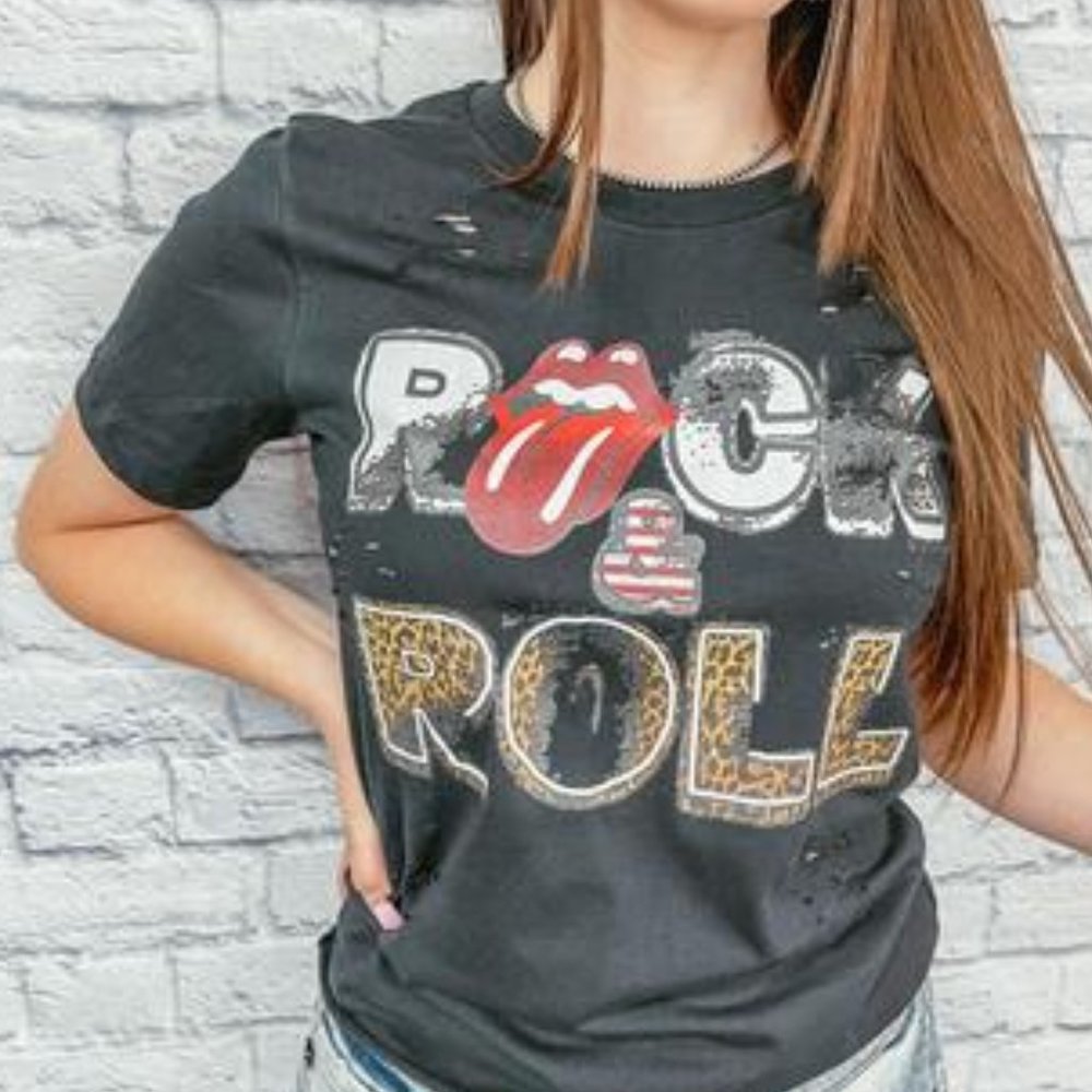 DISTRESSED CROP ROCK & ROLL Graphic Tee - Picture 6 of 6